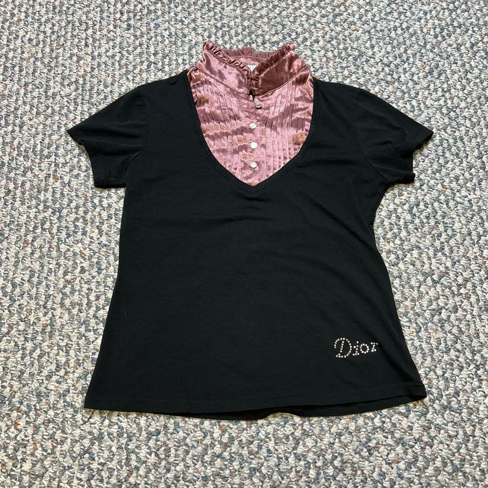 CHRISTIAN DIOR VINTAGE BOUTIQUE SHORT SLEEVE BLACK MAUVE COMMARED TOP SIZE XXL